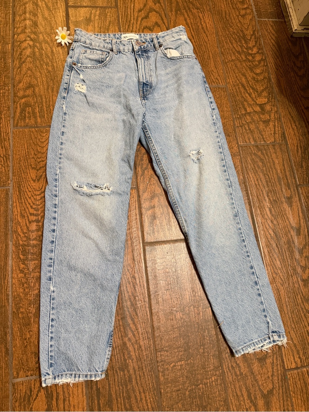 Zara Light Blue High-Waist Distressed Jeans
